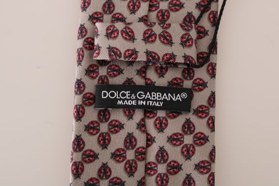 Dolce & Gabbana Grijze Zijden Strik met Rode Lieveheersbeestje Print - Image 5