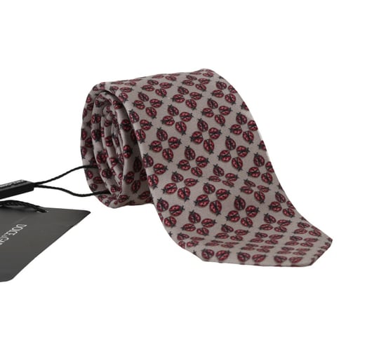 Dolce & Gabbana Grijze Zijden Strik met Rode Lieveheersbeestje Print - Image 1