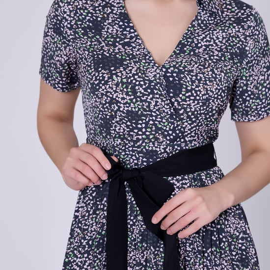 Pleats printed tea dress and added belt