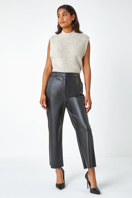 Faux Leather Wide Leg Crop Trousers - Image 4
