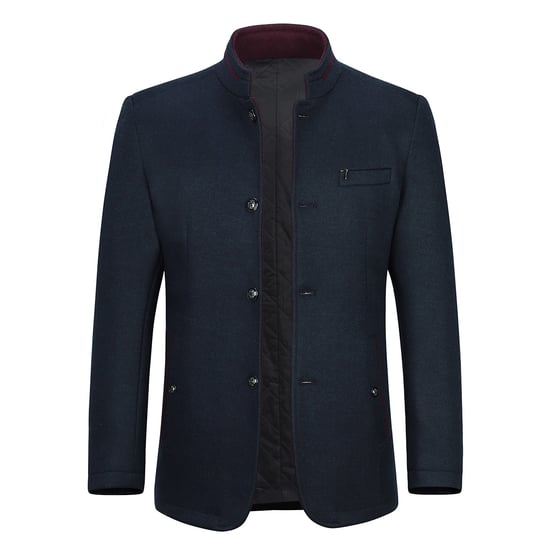 Heren korte slim fit jas met opstaande kraag Business Casual wollen overjas blauw - Image 1