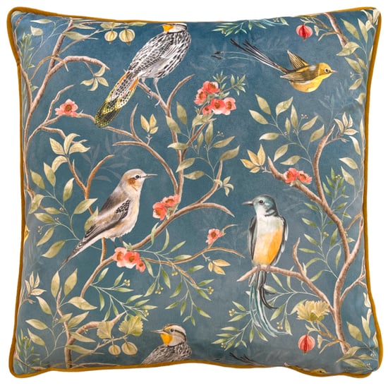 Wylder Tropics Orient Chinoiserie Birds Piped Velvet Cushion Cover