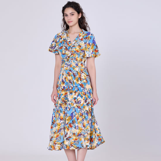 Wrap midi abstract print midi dress