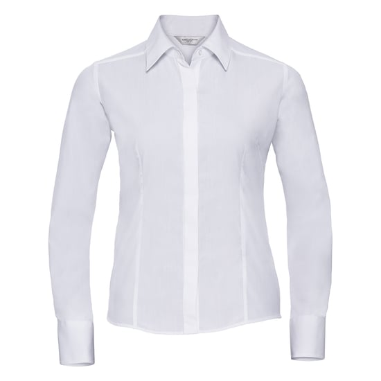 Russell Collection Dames/Dames Poplin Easy-Care Getailleerd overhemd met lange mouwen (Wit) - Image 1