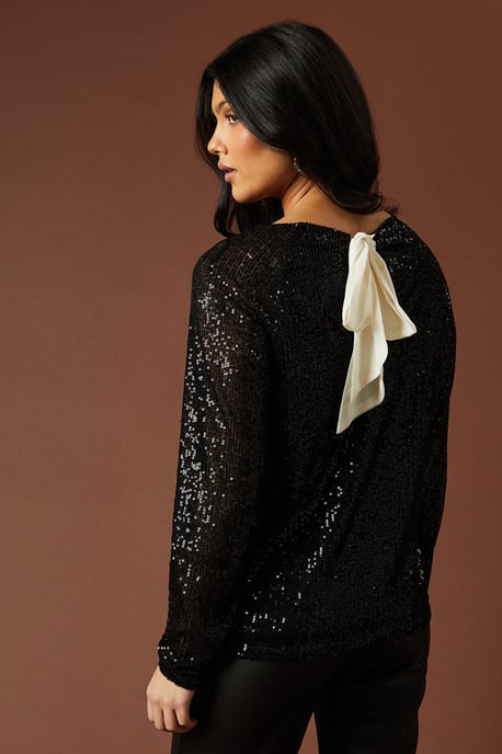 Sequin Chiffon Bow Back Top