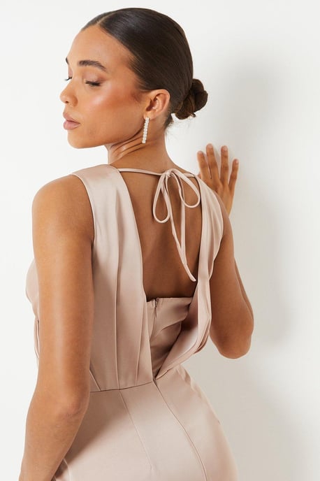 Petite Ruched Waist Detail Satin Gown