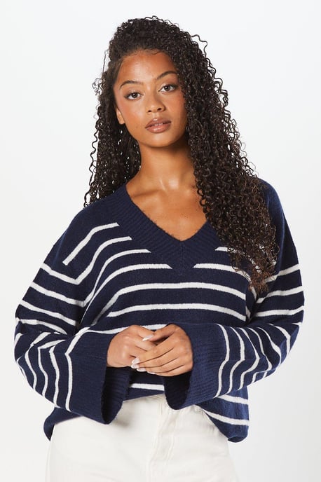 V Neck Stripe Knitted Jumper - Image 1