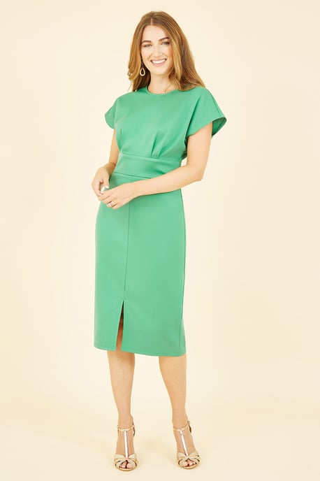 Green Scuba Kimono Sleeve Fitted Midi Dress