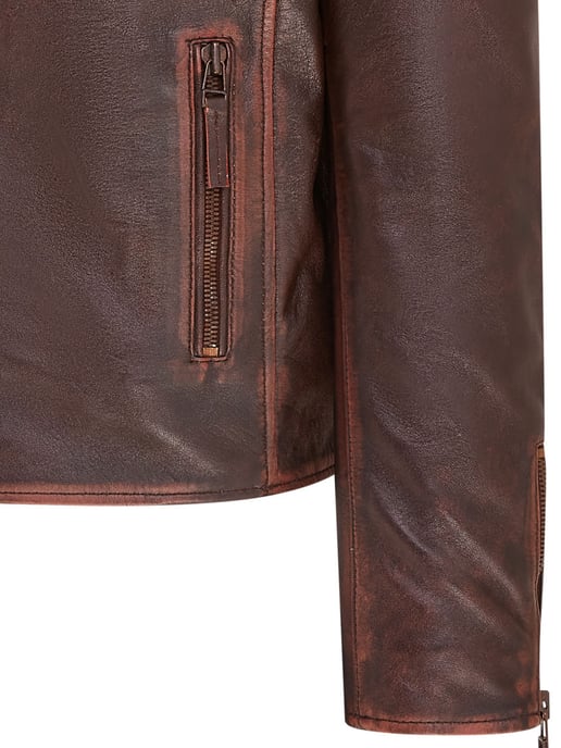 Mens Brown Brando Double Cross Zip Leather Biker Jacket- Fagernes