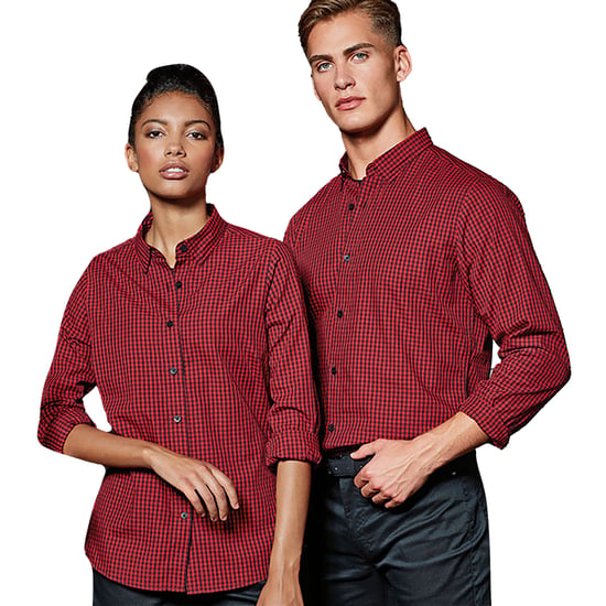 Premier Heren Maxton Check Shirt met lange mouwen (Zwart/Rood) - Image 2