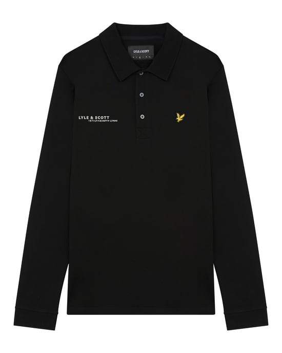 Lyle & Scott men's long sleeve polo shirt with matching print in black