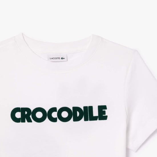 Lacoste Juniors Katoenen T-shirt met krokodillenprint voor jongens in wit - Image 3