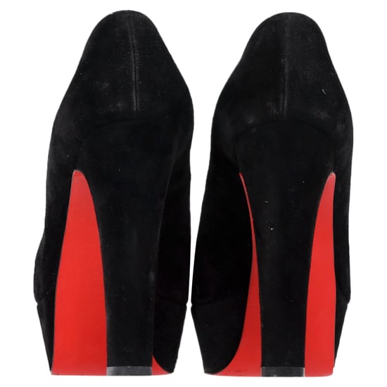 Christian Louboutin Ronde Neus Chunky Hak Platform Hakken in Zwart Suède - Image 5