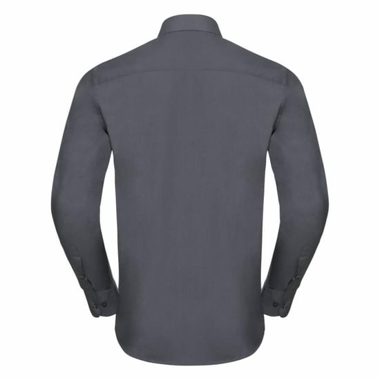 Russell Collectie Heren Lange Mouw Poly-Katoen Gemakkelijke Verzorging op maat gemaakt Poplin Shirt (Konvooi Grijs) - Image 2