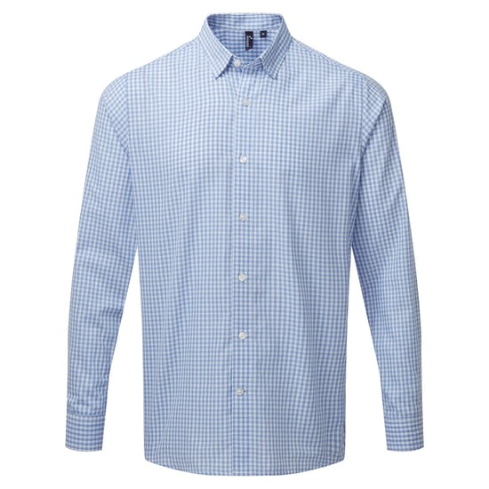 Premier Heren Maxton Check Shirt met lange mouwen (Lichtblauw/Wit) - Image 1