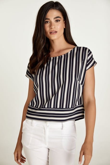 Navy gestreepte top met boothals - Image 1