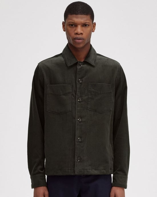 Men's Fred Perry Cord Overshirt in Green - Image 1