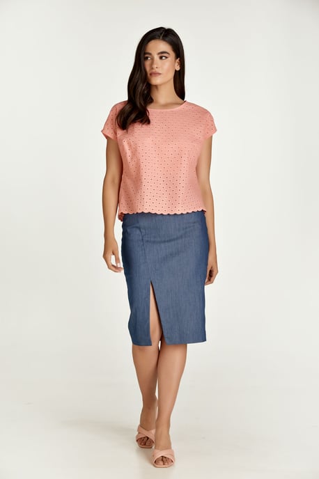 Coral Sleeveless Embroidered Top