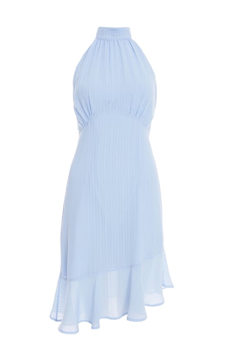 Blue Chiffon High Neck Mini Dress