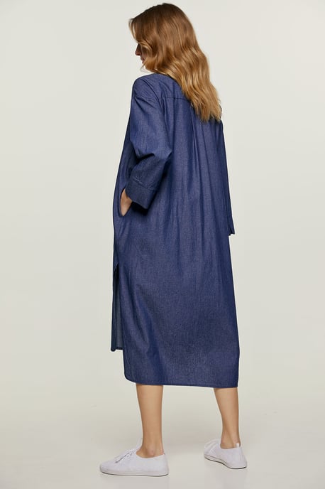 Indigo Midi Dress with Side Slits