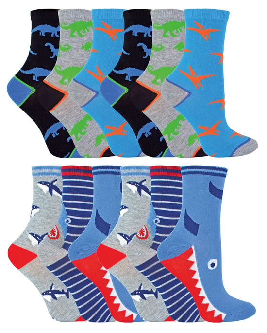 12 paar nieuwe bamboesokken voor kinderen - Pack 1 (Haaien & dinosaurussen) - Image 1