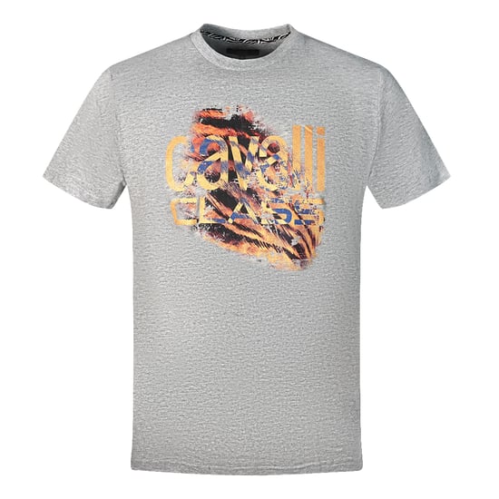 Cavalli Class Gescheurde Tijgerprint Duidelijk Logo Grijze T-Shirt - Image 1