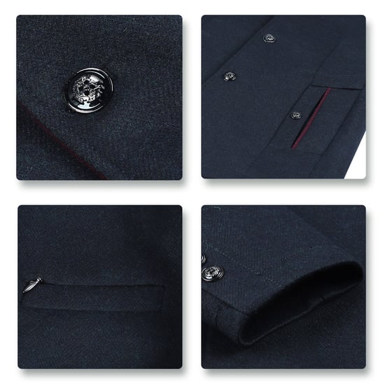 Heren korte slim fit jas met opstaande kraag Business Casual wollen overjas blauw - Image 4