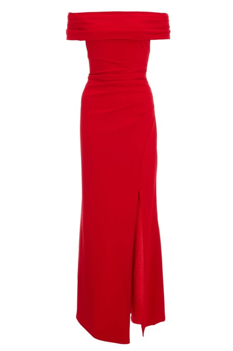 Red Bardot Ruched Split Maxi Dress