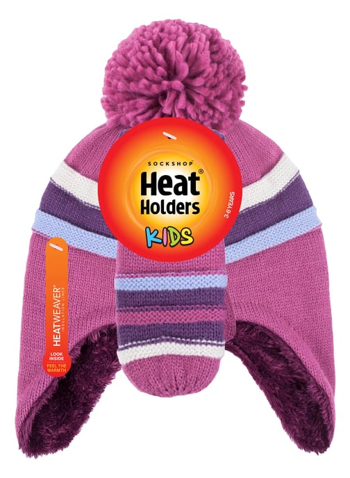 Heat Holders - Pom Pom Muts En Wanten Set Voor Meisjes - Rode Violet - Image 2