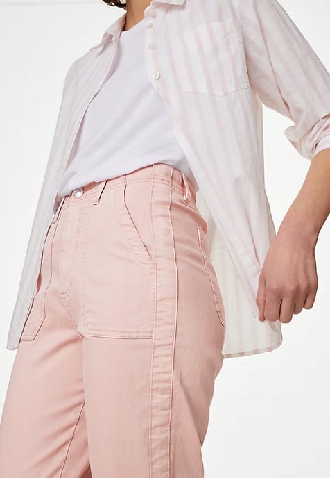 M&S Collection Dames Katoenmix Slim Fit Enkel Grazer Joggers Roze - Image 3
