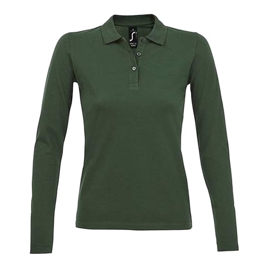 SOLS Dames/Dames Perfect Pique Poloshirt met Lange Mouwen (Fles groen) - Image 1