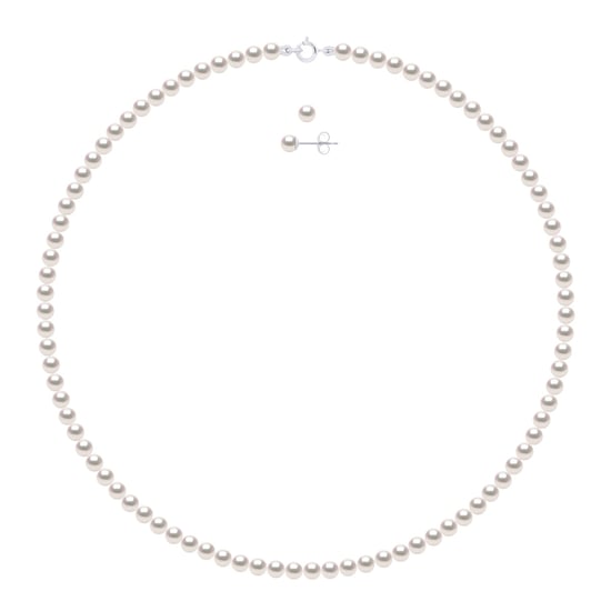 Set - Necklace Row of Real Cultured Pearls Akoya Japanese Certified Round 5-6 mm
