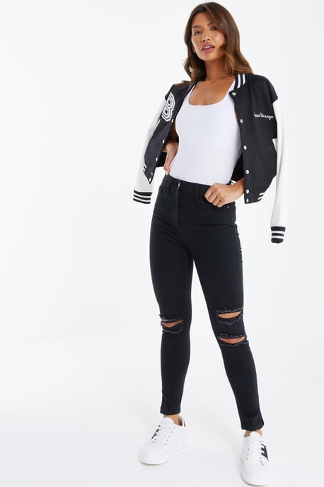 Black Denim Ripped Stretch Skinny Jeans