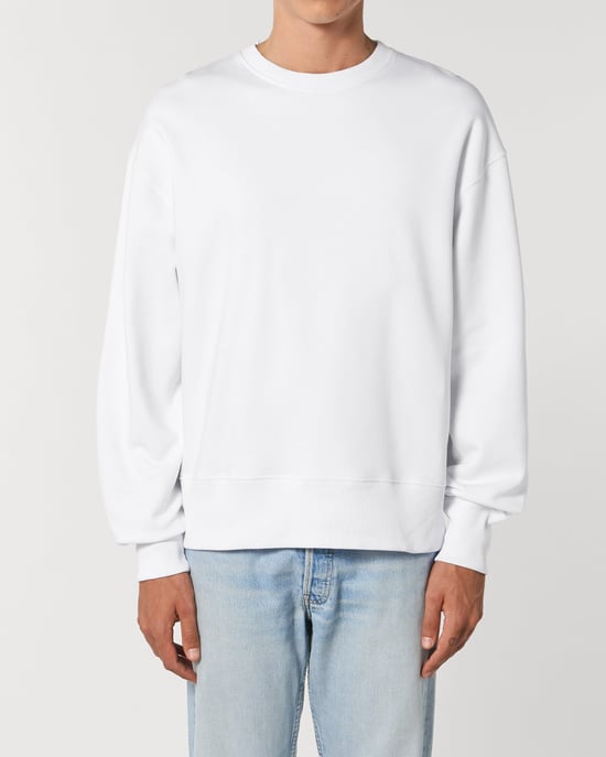 Dualism Unisex Relaxed Crew Neck Sweatshirt in White