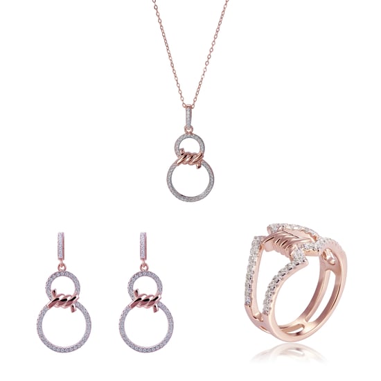 Orphelia 'Aavia' Dames 925 Sterling Zilver Set: Hanger + Oorbellen + Ring - Roze SET-7422 - Image 1
