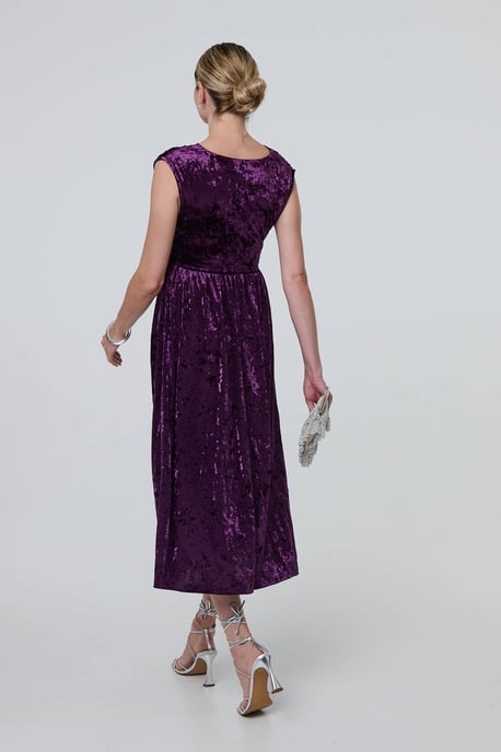 Purple Crushed Velvet Fit & Flare Midi Dress
