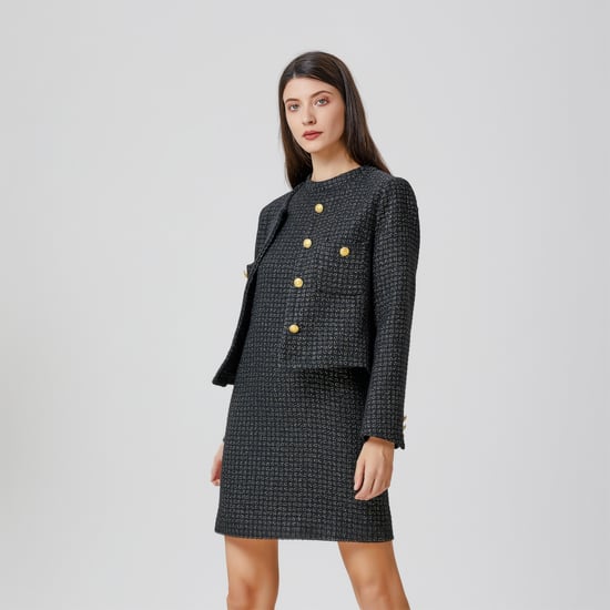 Mouwloze tweed korte trapezejurk - Image 3