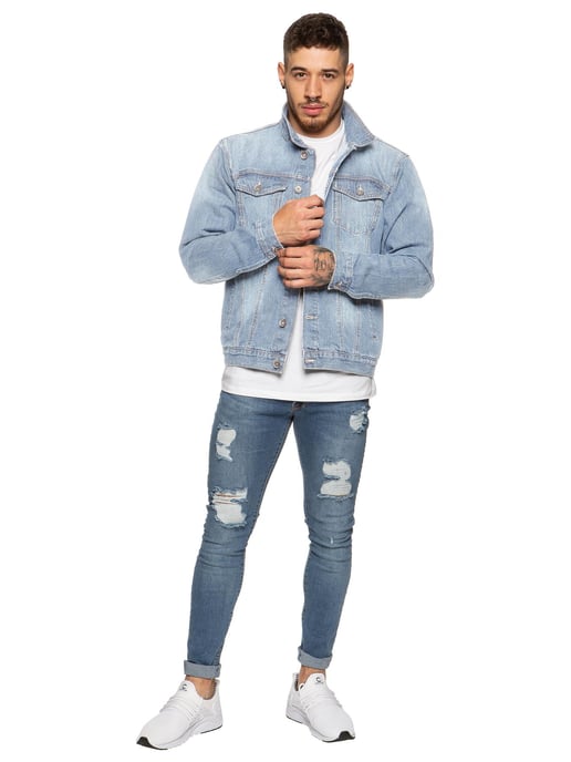 Enzo Heren Enzo Denim Designer Jas - Lichtblauw - Image 4