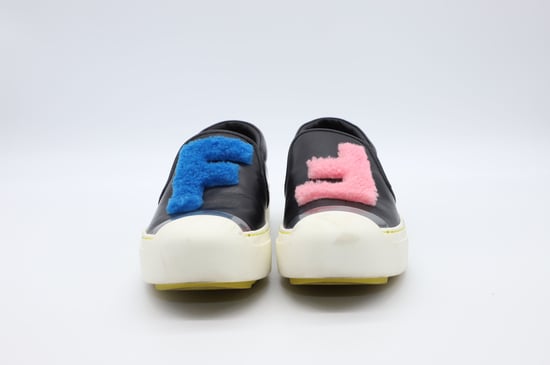 Fendi FF Schapenvacht Slip-On Sneakers in Zwart Leer - Image 6