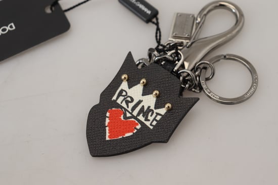 Dolce & Gabbana Black Prince Studs Logo Zilver Messing Heren Sleutelhanger - Image 5