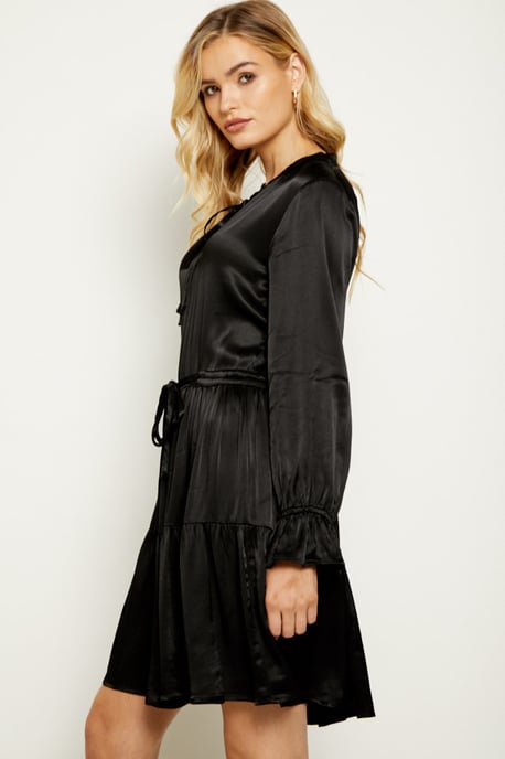 Black Drawstring Waist Tunic Dress