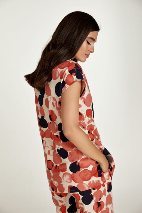 Mouwloze top met abrikozenprint in linnenstijl - Image 3