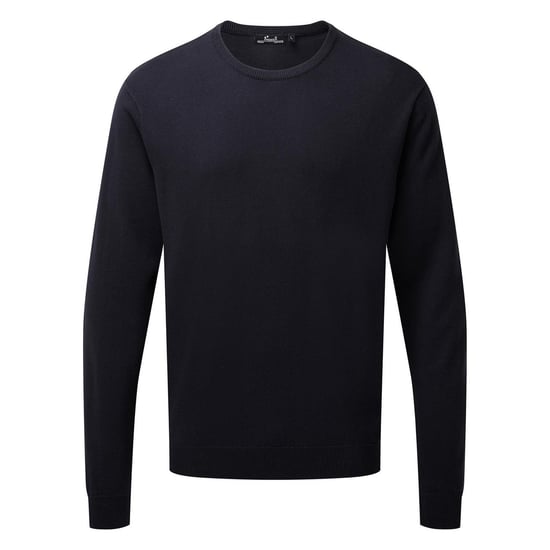 Premier Mens Knitted Cotton Crew Neck Sweatshirt (Navy)