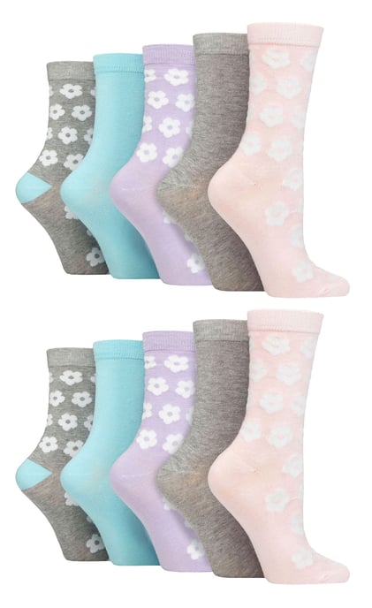 Wildfeet - 10 Paar Dames Bamboe Crewsokken - Jacquard Sokken - Bloemen Pastel - Image 1
