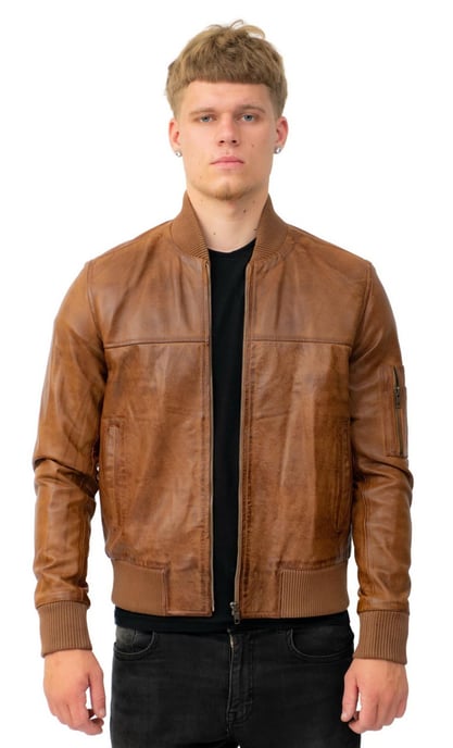 Mens Retro MA-1 Leather Bomber Jacket-Arlington