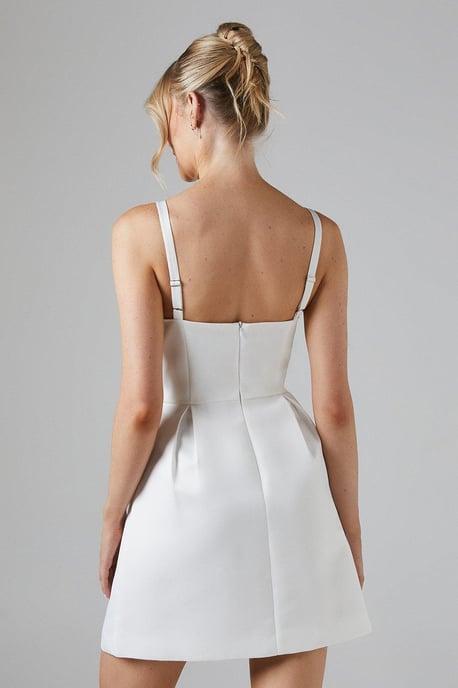 Boat Neck Mini Bow Structured Satin Bridal Mini Dress