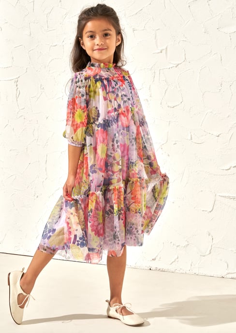 Eleanor Pink Print Mesh Dress
