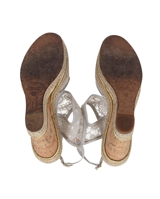 Nicholas Kirkwood High Heel Lace Wedges in Cream Synthetic - Image 4
