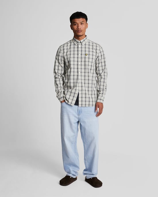 Lyle & Scott gewassen geruit popeline gunmetal grijs shirt met lange mouwen - Image 2