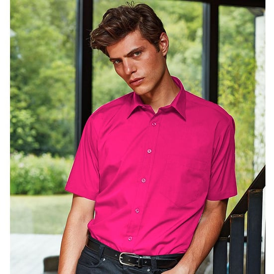 Premier Heren Korte Mouw Formele Poplin Gewoon Werk Shirt (Heet Roze) - Image 2